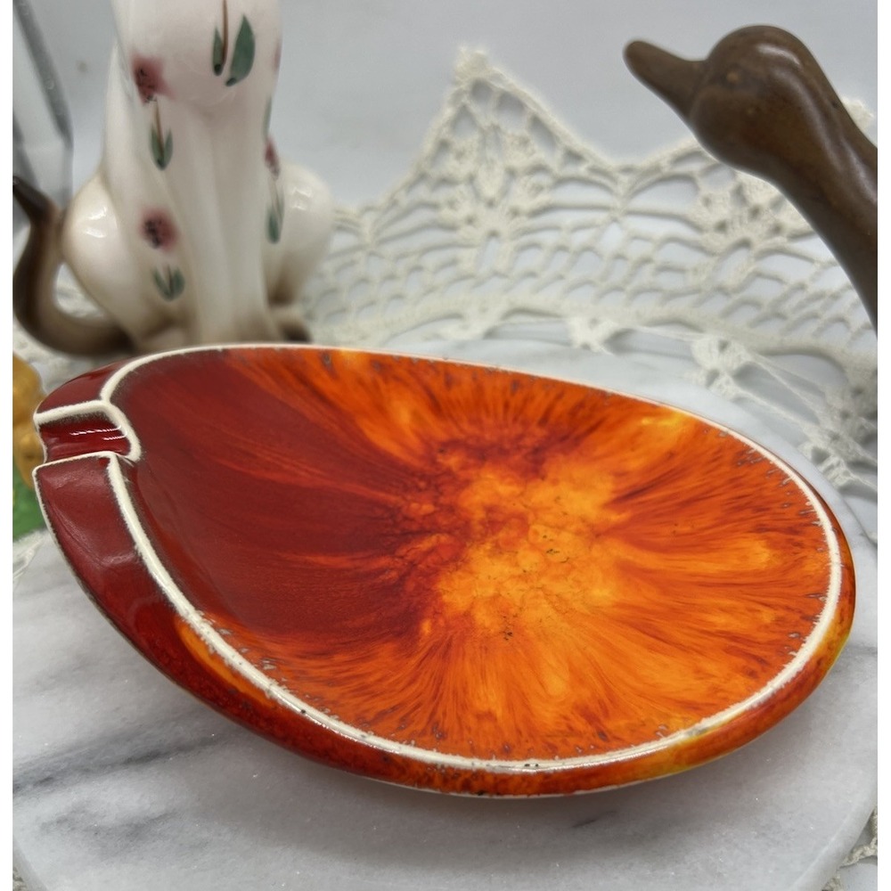 VTG 1950's MCM holland Mold ashtray Orange‎ Red White Atomic Age